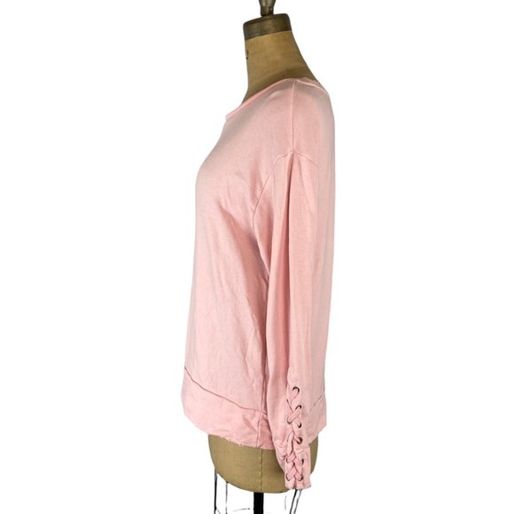 🌷 Joe’s Jean Collection Baby Pink Miaya Lace-up Sleeve Sweatshirt Size XS - Picture 4 of 13